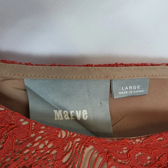 Maeve Anthropologie Katrine Red Orange Peplum Lace Short Cap Sleeve Blouse Sz L - Picture 2 of 8